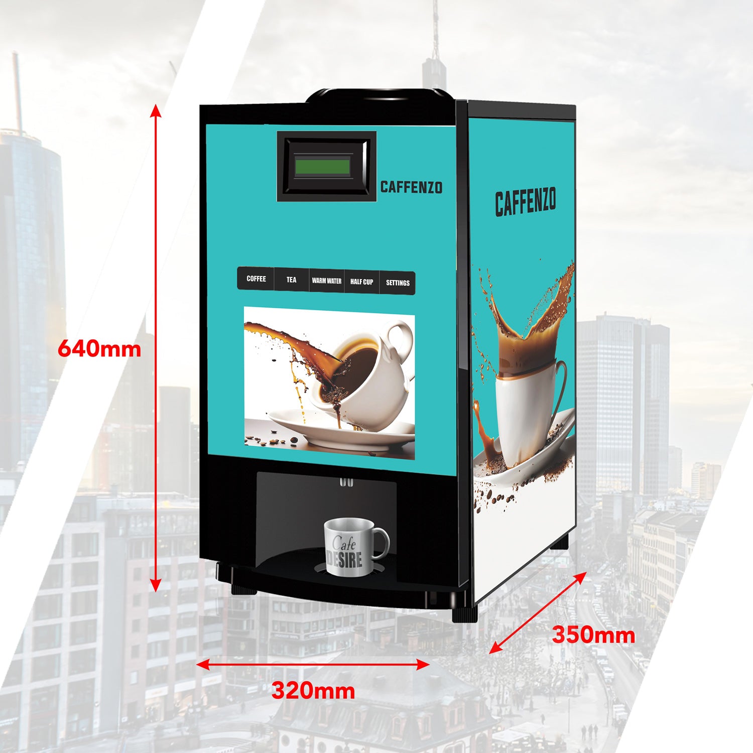 Image showing measurements of caffenzo tea coffee vending machine