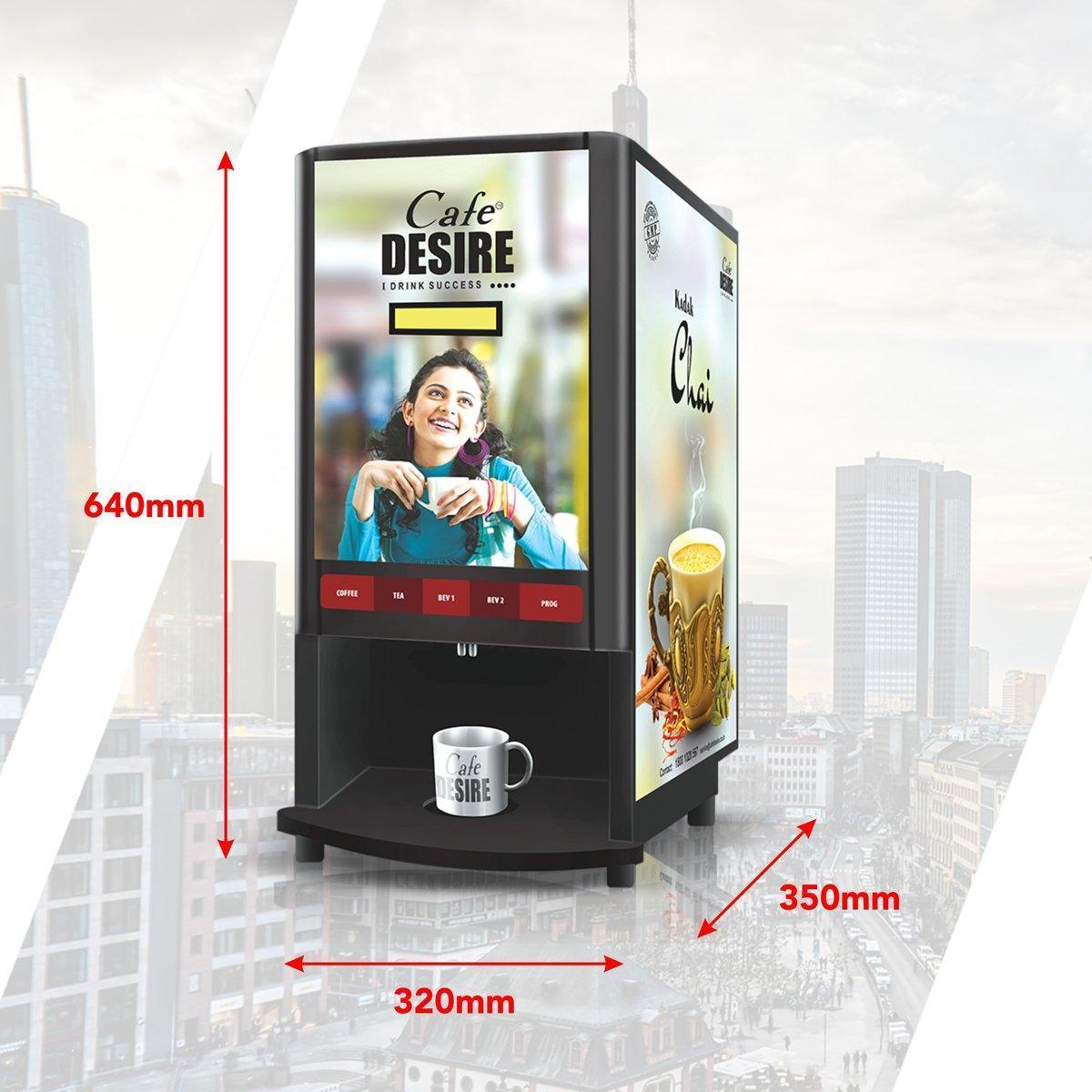 Coin Option Coffee Machine 3 Lane | Brass Token System | Three Beverage Options | Fully Automatic Tea & Coffee Vending Machine | For Offices, Shops and Smart Homes | Make 3 Varieties of Coffee Tea with Premix | No Milk, Tea, Coffee Powder Required - cafedesireonline.com