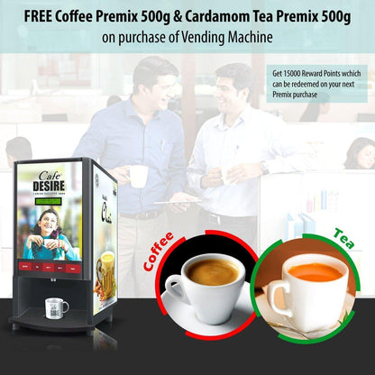 Coin Option Coffee Machine 3 Lane | Brass Token System | Three Beverage Options | Fully Automatic Tea & Coffee Vending Machine | For Offices, Shops and Smart Homes | Make 3 Varieties of Coffee Tea with Premix | No Milk, Tea, Coffee Powder Required - cafedesireonline.com