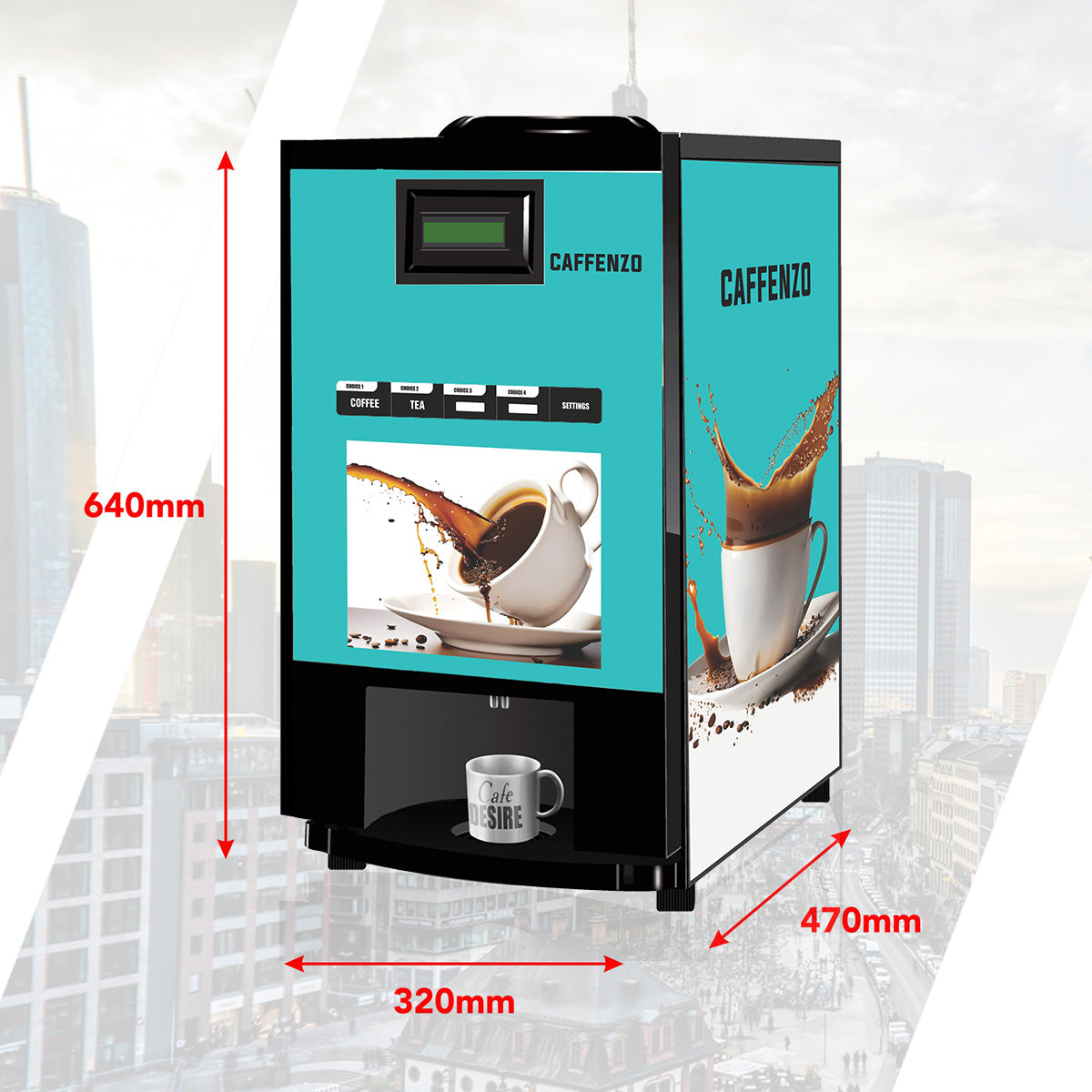 Image showing measurements of caffenzo tea coffee vending machine