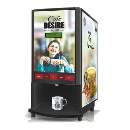 Coffee Machine 4 Lane Multi Water Inlet Coffee and Tea Vending Machine | Bubble Top, Water Pump and RO Direct Water Input | Four Beverage Options | For Offices, Shops and Smart Homes | Make 4 Varieties of Coffee Tea with Premix - cafedesireonline.com