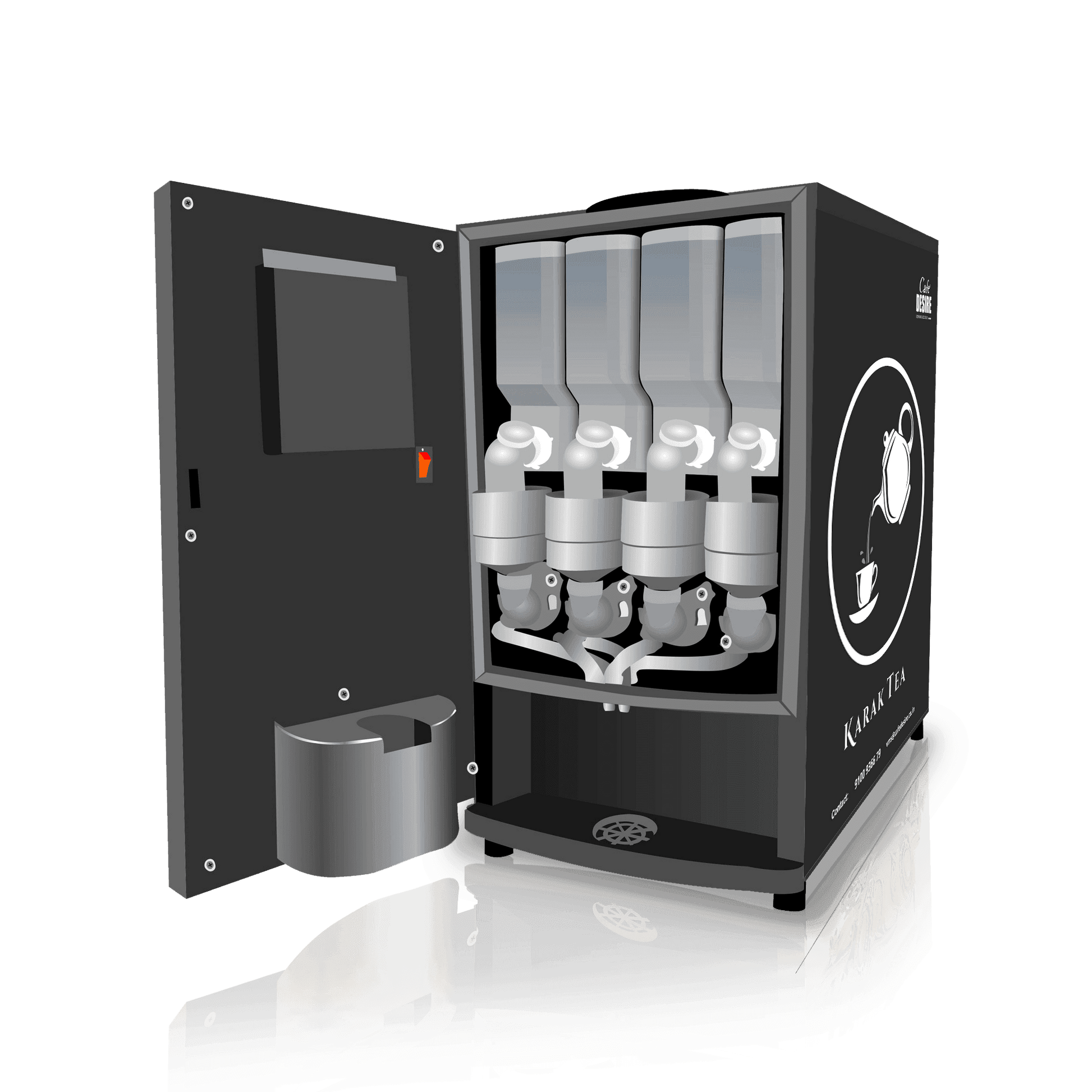 LED - Coffee Machine 4 Lane Multi Water Inlet Coffee and Tea Vending Machine | Bubble Top, Water Pump and RO Direct Water Input | Four Beverage Options | For Offices, Shops and Smart Homes | Make 4 Varieties of Coffee Tea with Premix - cafedesireonline.com